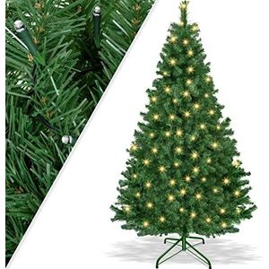 KESSER® Kunstkerstboom met led-lichtketting, 180 cm met 588 takken, dennenboom, kunstdennenboom, snelle montage, incl. kerstboomstandaard, kerstdecoratie, groen, 1,8 m