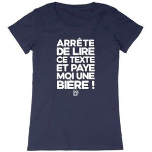 Paye Moi Un Bier T-shirt - voor dames - Bedrukt in Frankrijk - 100% biologisch katoen - Verjaardagscadeau Apéro Humor Origineel Grappig, Marineblauw, L
