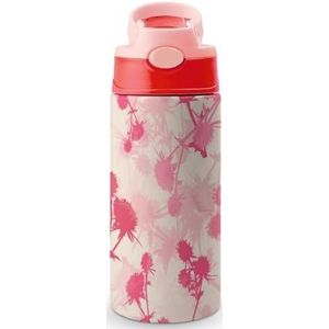Mooie Roze Bloemen 12oz Water Fles met Stro Koffie Tumbler Water Cup Rvs Reizen Mok Voor Vrouwen Mannen Roze Stijl