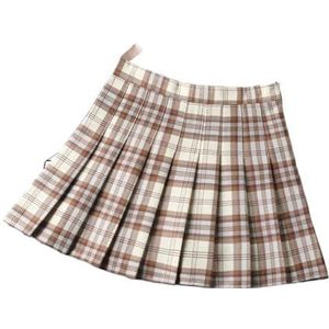 OZLCUA Geplooide Rok Zomer Dameskleding 2022 Lente Mode Preppy Stijl Meisje Uniform A-lijn Mini Rokken Hoge Taille Rok, Abrikoos Gele Plaid, M