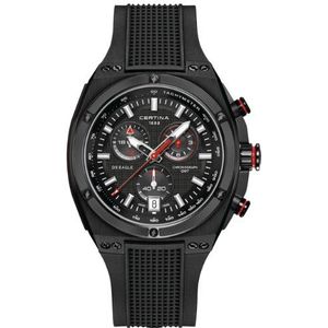 Certina Herenhorloge XL chronograaf kwarts rubber C023.739.17.051.00, zwart/zwart, Riemen.