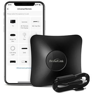 BroadLink RM4 pro S en sensorkabelset, universele IR RF-afstandsbedieningshub met USB-kabel Temperatuur-vochtigheidsmeter USB-kabel, werkt met Alexa, Google Home, IFTTT