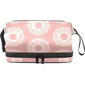 Multifunctionele opslag reizen cosmetische tas met handvat, grote capaciteit reizen cosmetische tas, patroon bloem mandala bloemen licht roze, Meerkleurig, 27x15x14 cm/10.6x5.9x5.5 in