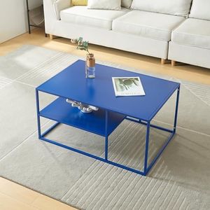 [en.casa] Salontafel Solund bijzettafel metalen tafel met opbergruimte rechthoekig 45x90x60 cm donkerblauw