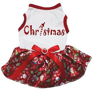 Petitebelle Puppy kleding Hond Jurk Kerst Sock Stick Boom Rood Top Dots Tutu, X-Small, Kerstmis