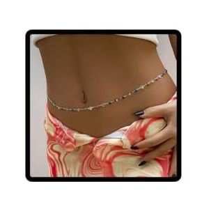 Carufin Kleurrijke perzik hart taille ketting eenvoudige holle druppel glazuur body chain buik kettingen kostuum accessoires sieraden voor vrouwen en meisjes (zilver)