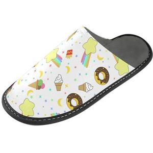 LI ZHI XIN Volwassen Pluche Slippers Dames Flanel Warme Huis Schoenen Met Antislip Mens Indoor Slippers Met PVC Zool Size 4-11 Donut Ijs Patroon, Meerkleurig, 4/5 UK