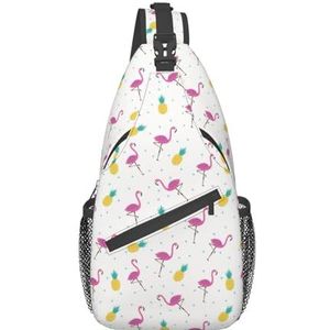 Cross Body Bag Met Verstelbare Riem,Dierlijke Zomer Borst Tas Voor Vrouwen Mannen Dag Tas Wandelen Reizen, Flamingo en Ananas, One Size
