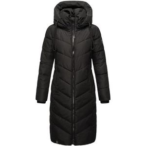 Navahoo Sahnekatzii Winterjas voor dames, warme gewatteerde jas, lang met afneembare capuchon, XS-XXL, zwart, XXL