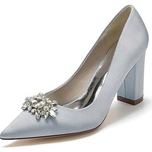 EICOFF Dames Chunky Blokhak Bruids Trouwschoenen Gesloten Puntige Teen Strass Slip-op Hoge Hakken Werk Pumps Jurk Bruiloft Schoenen,Zilver,35 EU