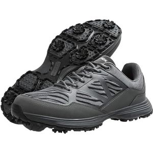 RoMuka Golfschoenen voor heren, spikes, waterdicht, vrijetijdsschoenen, ademend, antislip, grote maat, Zwart, 43EU