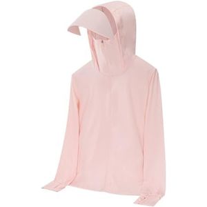 kumosaga Damesjack met capuchon, UPF 50+ zonbescherming, ijszijde licht zonnebrandshirt, outdoor-wandelshirts met ritszakken (Color : Pink, Size : XXL)