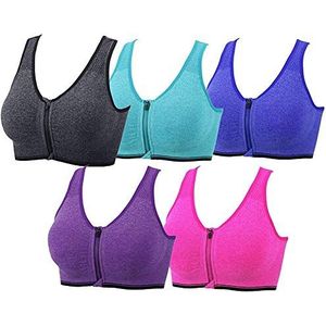 xcylive Vrouwen 5 Pack Zip Front en Verwijderbare Pads Tank Top Racerback Sport BH, 5 Pack (paars+rood+groen+grijs+blauw), 5 Pack (paars+rood+groen+grijs+blauw), S