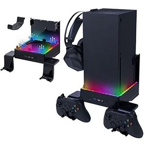 Mcbazel Wandhouder voor Xbox Series X, koelventilator, ondersteuning voor RGB-led-koelsystemen, USB-poorten/controller-houders.