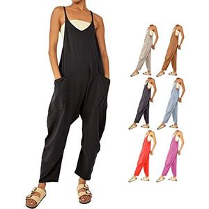 Wide Leg Jumpsuit with Pockets Women Plus Size Casual Loose Sleeveless Spaghetti Strap Solid Color Jumpsuits Rompers (3XL,black)