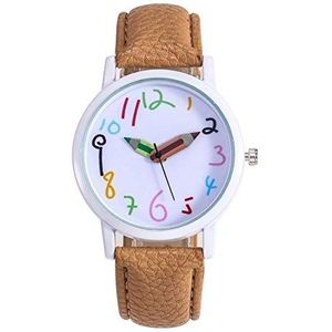 Nieuwe Leather Strap Analog Watch Kinderen analoge horloge Geneva Pencil Pointer Klok Horloges for Kids Gifts (Size : SP099-khaki)