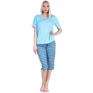 Normann Cooler Capri pyjama voor dames, 3/4 capri-shorts, pyjama in etnische stijl, blauw, 48/50