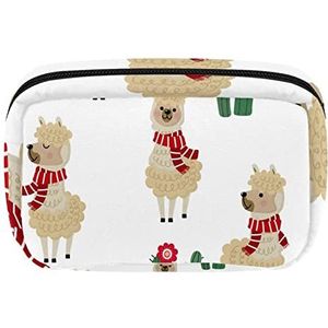 Kerst Alpaca Cactus Leuke Cartoon Lama Reizen Gepersonaliseerde Make-up Tas Cosmetische Tas Toilettas voor vrouwen en meisjes, Meerkleurig, 17.5x7x10.5cm/6.9x4.1x2.8in