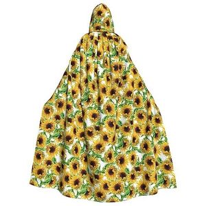 WURTON Gele zonnebloemen mystieke mantel met capuchon voor mannen en vrouwen, ideaal voor Halloween, cosplay en carnaval, 190 cm