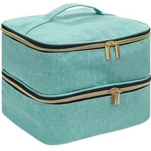 Opbergtas voor nageltassen, 2 lagen, 30 flessen, opbergtas voor nagellak, draagbare cosmetica, grote handtas, organizer met handvat voor op reis, Groen, Eén maat