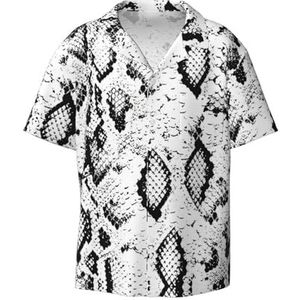 EdWal Snake Skin Zwart en Wit Print Heren Korte Mouw Button Down Shirts Casual Losse Fit Zomer Strand Shirts Heren Jurk Shirts, Zwart, XL