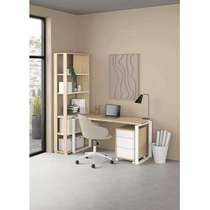 Dmora Severine Bureau voor pc, multifunctioneel bureau, hoekbureau, 184 x 80 h205 cm, eiken en wit