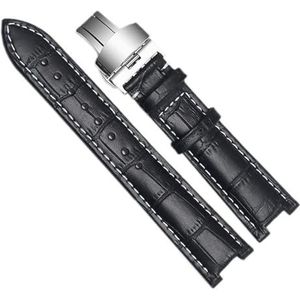 dayeer Gnuine lederen horlogeband voor GC gekerfde polsband met roestvrijstalen vlindergesp (Color : Black White Silver, Size : 22-13mm)
