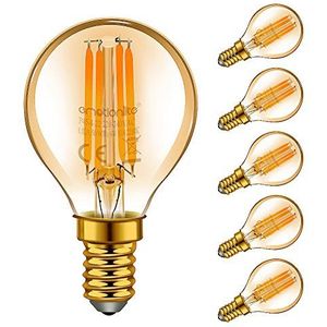 Emotionlite E14 LED Vintage Lamp, LED Filament Gloeilampen, 4W (40W Equivalent), Amber Gloeien, 2200K, E14, Golfbal P45/G45, 6 stuks