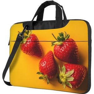 GFLFMXZW Laptop Schoudertas 13-15.6 inch Laptop Tas Aardbeien met Gele Computer Tas Messenger Bag voor Mannen Vrouwen, Zwart, 13 inch