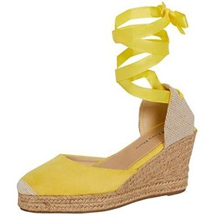 Lora Dora Womens espadrille wig sandalen dames strappy Hessische wiggen zomer schoenen enkelstropdas beenriemen, Citroen Geel, 37 EU