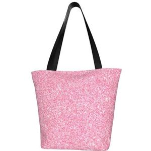 BeNtli Schoudertas, grote canvas tas, casual tas voor vrouwen, herbruikbare boodschappentassen, glanzend roze glitter, Als afbeelding, Eén maat