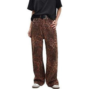 kekafu 1 Pc Losse Casual Tan Luipaard Jeans, Vrouwen & Mannen Denim Broek Oversized Wijde Pijpen Broek Street Wear Vintage Katoen Losse Casual, Denim Rood XL, XL