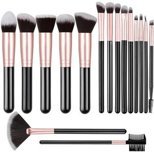 14/16Pcs ABS Plastic Make-up Borstel Set Kunstenaarschap Borstels Kabuki Poeder Borstel Oogschaduw Stippling Borstel Premium Synthetische Make Up Borstel Set Voor Contouring Concealer Foundation