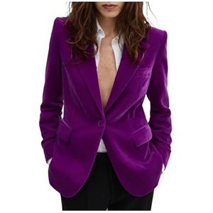 Fluwelen blazer voor dames, slim fit, pak met één knop, warme blazer voor winter, bruiloft, bal, warme damesblazer, Paars, XXL