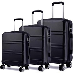 Koffer 3-delige bagageset met spinnerwiel Casual trolleykoffer 20/24/28 inch bagageset ABS koffer (Color : Nero)