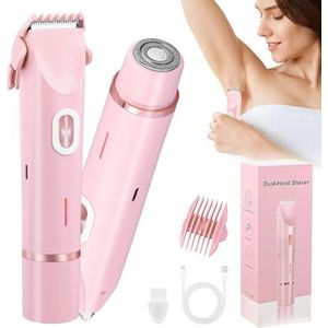 Mapille Elektrisch scheerapparaat voor dames, 2-in-1, waterdicht, IPX7, intieme zone, oplaadbaar, voor gezicht, bikini, droog en nat (roze)