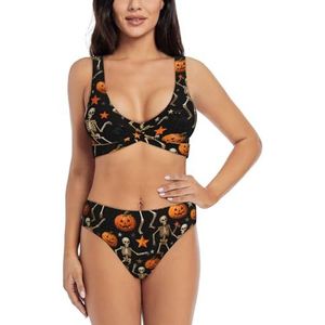 Zelinge Bikinisets met hoge taille voor dames, 2-delig, zwempak met twist aan de voorkant, S-2XL, Halloween Sterren Schedels Kat, S