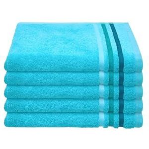 Schiesser Handdoek Skyline Color - 100% Katoen - Set van 5 badhanddoeken - Goed absorberende badlaken set - 30 x 50 cm - Turquoise