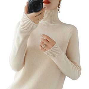 Dames rolkraag kasjmier wollen trui herfst winter effen kleur gebreide trui vrouwelijk casual basic onderkant trui trui trui, Beige, S