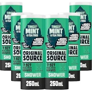 Original Source Mint en Tea Tree douchegel, 100 procent natuurlijke geur, veganistisch, dierproefvrij, parabenenvrij, bulkkoop, verpakking van 6 x 250 ml