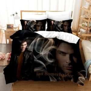Damon Salvatore beddengoedset, The Vampire Diaries dekbedovertrekset, 3-delige 3D-bedrukte Ian Somerhalder beddengoedset (7.200 x 200 cm)