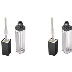 2 Set van 7ml Lege Lip Gloss Buizen Lip Container w/Spiegel & LED Licht Transparant+Zwart, Transparant Zwart