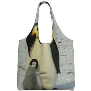 BEEOFICEPENG Schoudertas, Grote Canvas Tote Bag Tote Purse Casual Handtas Herbruikbare Boodschappentassen, Moeder Pinguïn En Baby Pinguïn, zoals afgebeeld, Eén maat