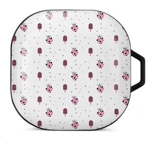 Raspberries Ice Cream Earbuds Case Compatibel met Samsung Hard Shell Beschermhoes Zwart Stijl