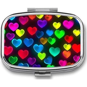 Pillendoosje Draagbare Regenboog Harten Pil Organizer Reizen Pil Case voor Pocket Of Portemonnee Medicijn Pil Container met Spiegel 2 Compartimenten Dagelijkse Medicijn Organizer