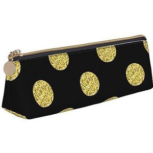 ReesEt Gouden Glitter Polka Dots Potlood Pouch Driehoek Pen Case Draagbare Lederen Potlood Tas met Rits Cosmetische Pouch Bag, zoals afgebeeld, Eén maat, Tas Organizer