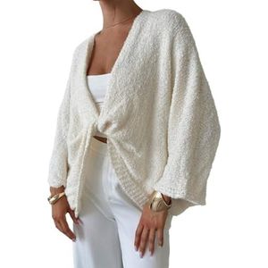 Cropped Wikkeltrui for Dames, Oversized Vleermuismouwentrui Met Gedraaide Voorkant en Gebreide Top Met V-hals(White,S)