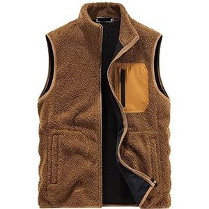 Warmere Bovenkleding Mens Warmer Gilet Polar Fleece Vest Opstaande Kraag Outdoor Casual Warm Mouwloos Winterjas Gilets(Brown,4XL)