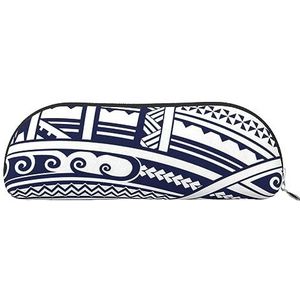 IguaTu Blauw Polynesisch Maori Tribal Patroon Lederen Potlood Pouch - Cosmetische Tas met Gladde Rits - Muntzak - Kantoorbenodigdheden Organizer, Zilver, Eén maat, Schooltas