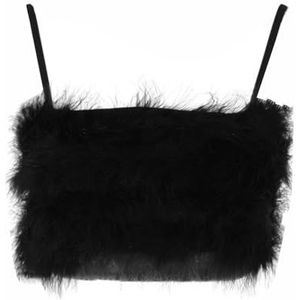 UERSJWYSO Sexy Tanktops Met Imitatiebont voor Dames, Spaghettibandjes Pluizige Cami-Tubetop voor Ravefeesten en Nachtclubkleding,zwart,L
